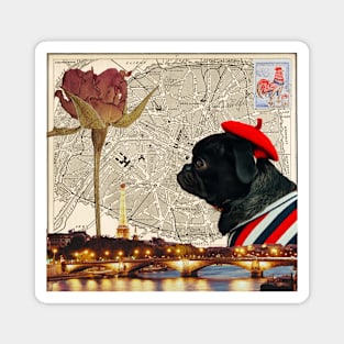 A French Bulldog Collage In A Vintage Voyage Magnet