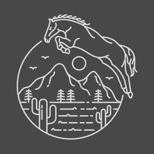 Jumping Desert Horse Line Art T-Shirt