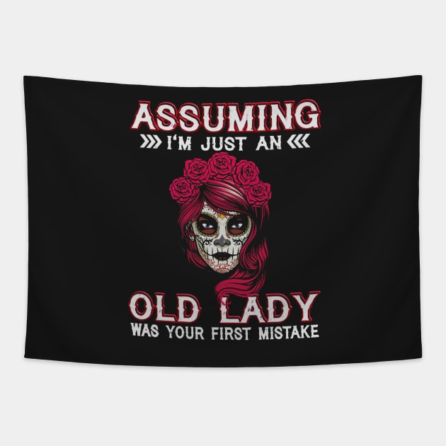 Assuming I'm Just An Old Lady Was Your First Mistake Sugar Skull Red Hair Tapestry by ANGELA2-BRYANT