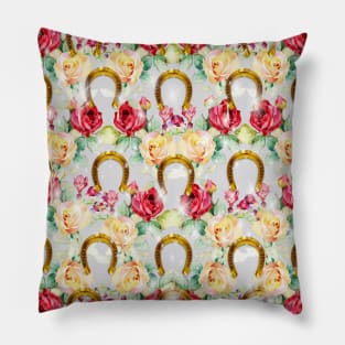 Pattern. Roses, Stars and Gold Horseshoes Pillow