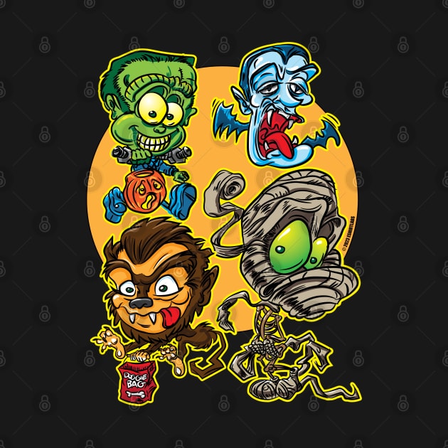 Spooky Gang with Frankenstein, Dracula, Wolfman and Mummy by eShirtLabs