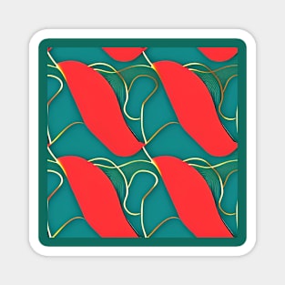 Teal and Red with Gold Pattern Magnet