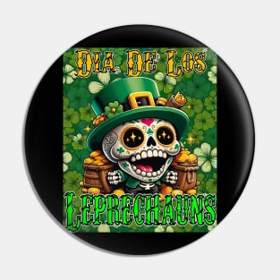 St Patrick's Day - Dia de los Leprechauns (Shamrock Background) Pin