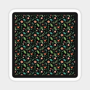 Black backdrop with flowers and leaves pattern Magnet