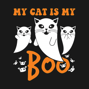 My Cat Is Boo Funny Cat Owner Boo Ghost Lover Halloween Boo T-Shirt