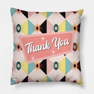 Thank You - Atomic Sunburst Blocks Pink Pillow