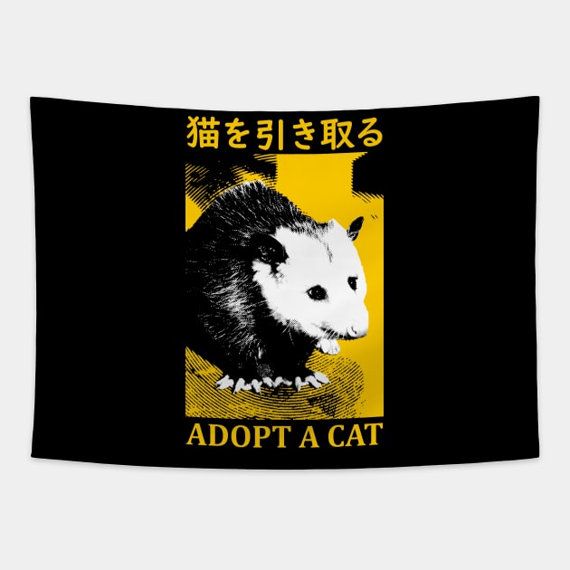 Adopt a Cat Opossum Yellow Tapestry by giovanniiiii