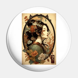 Japanese Woman in Autumn Pin