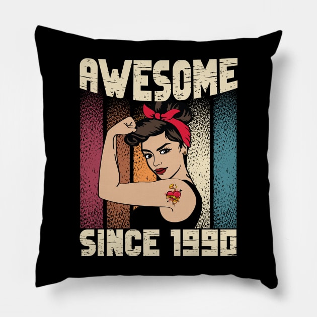 Awesome since 1990,32th Birthday Gift women 32 years old Birthday Pillow by JayD World