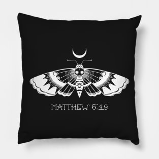 Moth Traditional Tattoo Bible Verse Matthew 6:19 Pillow