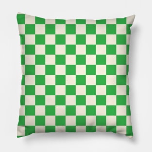 Green and White Checkered Pattern Retro 70s Pillow