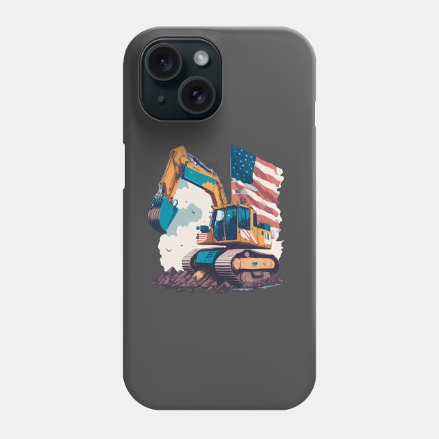 Excavator Dad Shirt American Flag Phone Case by Schka