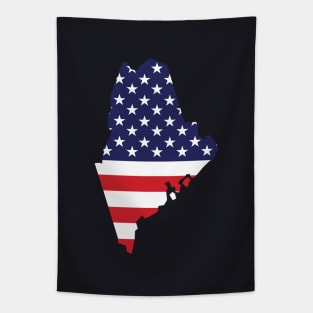 Maine State Shape Flag Background Tapestry