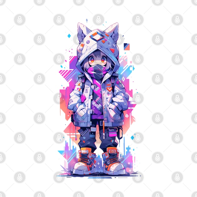 A anime girl wearing a white cat ears hooded by Fyllewy