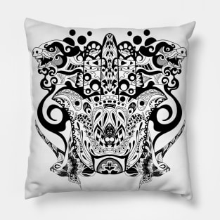 kaiju monsters in mandala hand pattern ecopop Pillow