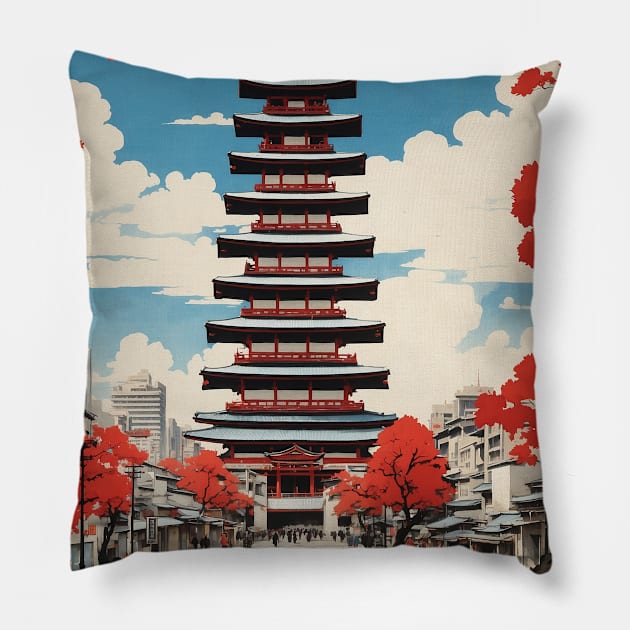 Nagoya Japan Vintage Poster Tourism Pillow by TravelersGems