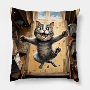 Jumping tabby cat Pillow