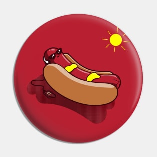 Chilling Cute Funny Hotdog Sunbathing Summer Beach Cartoon Pin