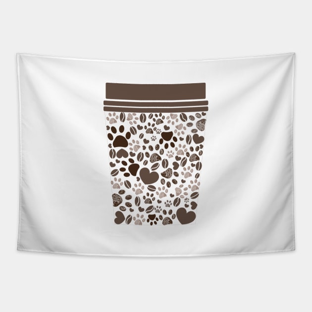 Coffee lover and paw prints Tapestry by GULSENGUNEL