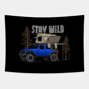 Stay Wild Jeep Camp - Adventure blue Jeep Camp Stay Wild for Outdoor Jeep enthusiasts Tapestry