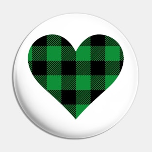 buffalo plaid Green Heart Pin