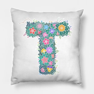 "T" Floral Letter Monogram Pillow