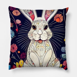 Rabbit on floral background. Pillow