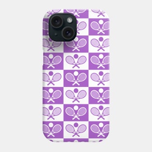Checkered Tennis Seamless Pattern - Racket & Ball in Purple and White Tones Phone Case