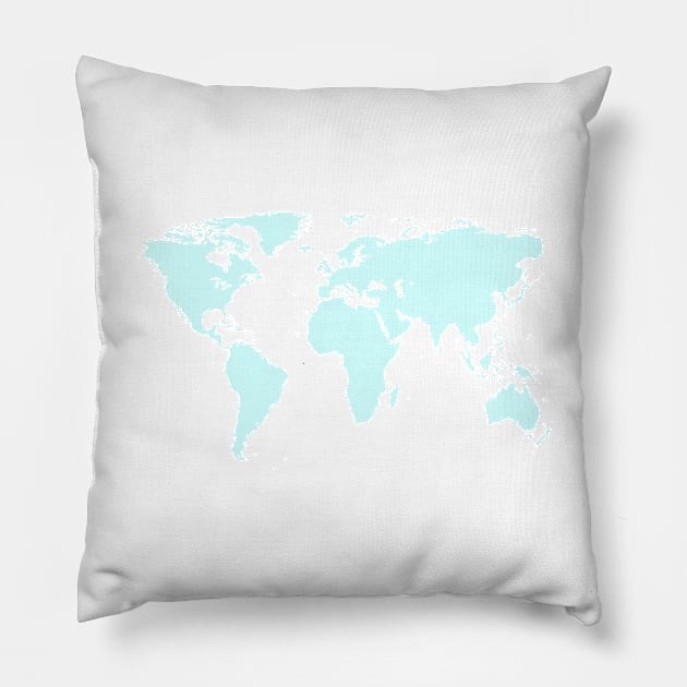 Fullcolor World map - blue Pillow by Aurealis