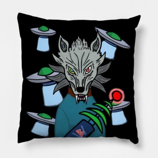 BussyWolves Alien Invader wolf Pillow