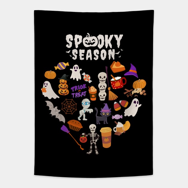 Hello October heart Autumn is my favorite season, love Fall pumpkin and halloween Tapestry by BoogieCreates