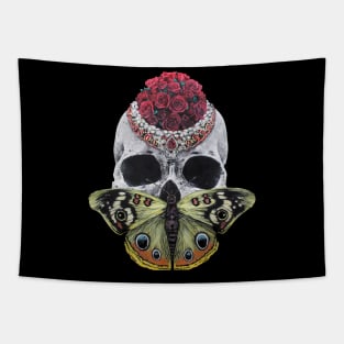 Roses Skulls Butterflies | Acid Pop Surreal Art | Ruby Red Skull Painting | Original Oil Painting By Tyler Tilley Created in 2020 Tapestry