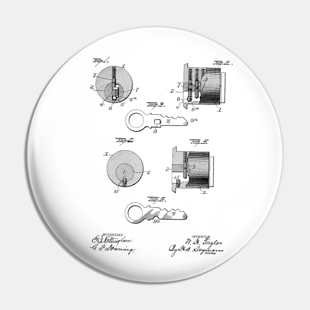 Key for pin tumbler locks Vintage Patent Drawing Pin by skstring