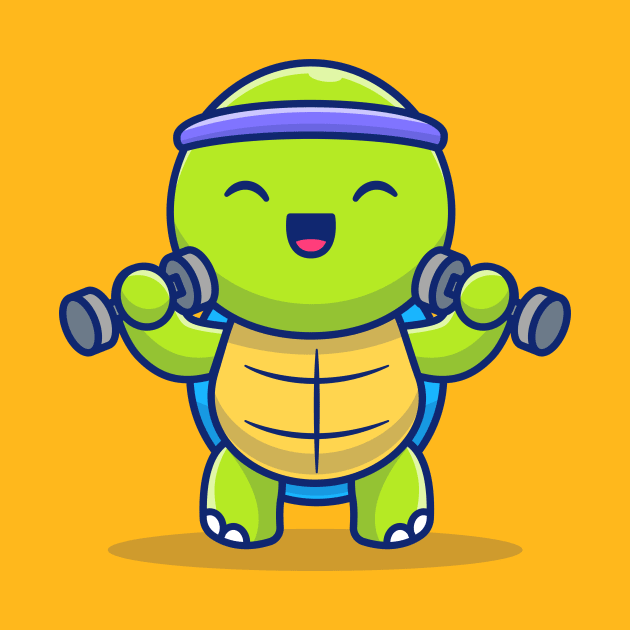 Cute Turtle Lifting Dumbbells Cartoon Illustration by Catalyst Labs