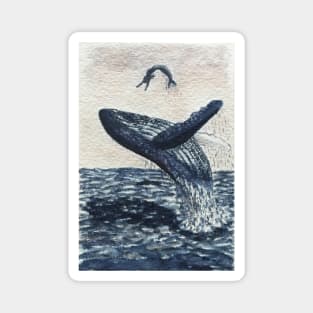 The Mermaid and the Whale Watercolour Painting Magnet