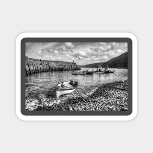 Clovelly Harbour, North Devon, UK, Black And White Magnet