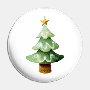 Light Green Christmas Tree watercolor painting Pin