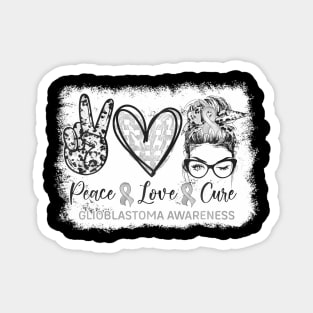 Messy Bun Peace Love Cure Gray  Glioblastoma Magnet