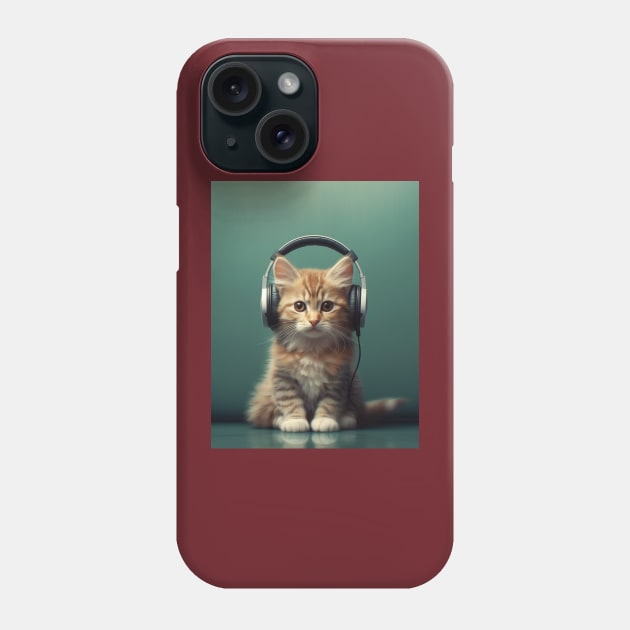 Cat wearing headphones Phone Case by Deisgns by A B Clark 