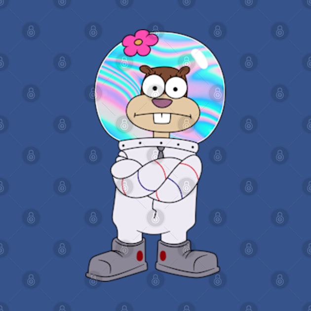 Squirrel Sandy Cheeks from Spongebob stands with his hands folded. Holographic helmet by 2dsandy