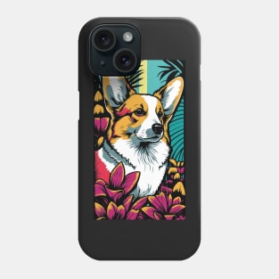 Corgi Dog Vibrant Tropical Flower Tall Retro Vintage Digital Pop Art Portrait Phone Case