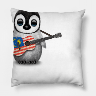 Baby Penguin Playing Malaysian Flag Guitar Pillow