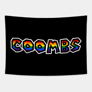 Town of Coombs, BC - LGBTQ Rainbow Pride Flag - Loud and Proud Gay Text - Coombs Tapestry