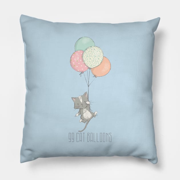 99 Cat Balloons Pillow by DanielLiamGill