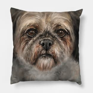 Painting of a Brown and White Shih Tzu Dog Pillow