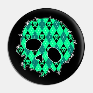 Teal Argyle Skull Pin