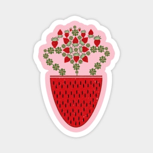 Flowers With Strawberry Fruit In Vase Magnet