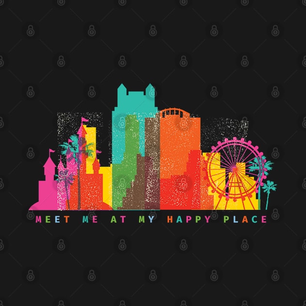 Meet me at my Happy Place. Happiest Place on Earth. Colorful Orlando Theme Park Skyline by RajaGraphica