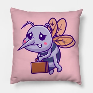 Cute Mosquito Jobless Holding Suitcase Cartoon Pillow