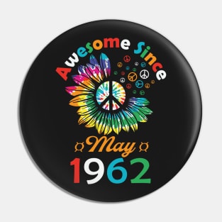 Funny Birthday Quote, Awesome Since May 1962, Retro Birthday Pin